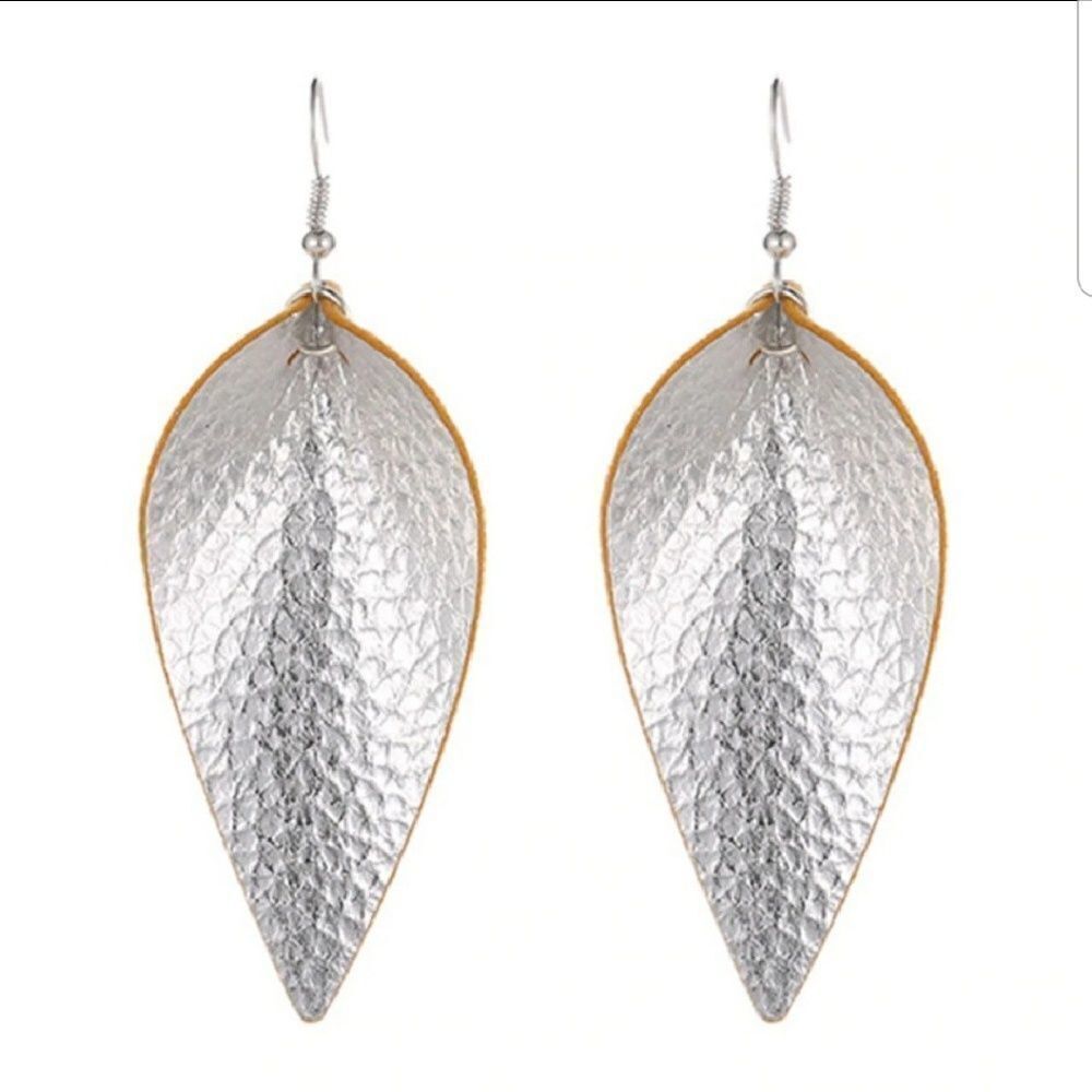 Shimmery Faux Leather Tear Drop Earrings